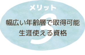 メリット3　幅広い年齢層で取得可能　生涯使える資格
