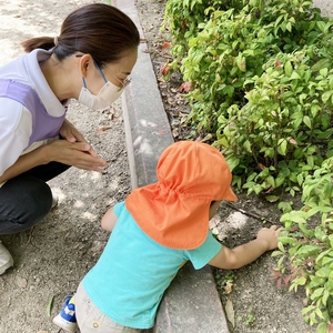 ダンゴ虫をみつけた子ども